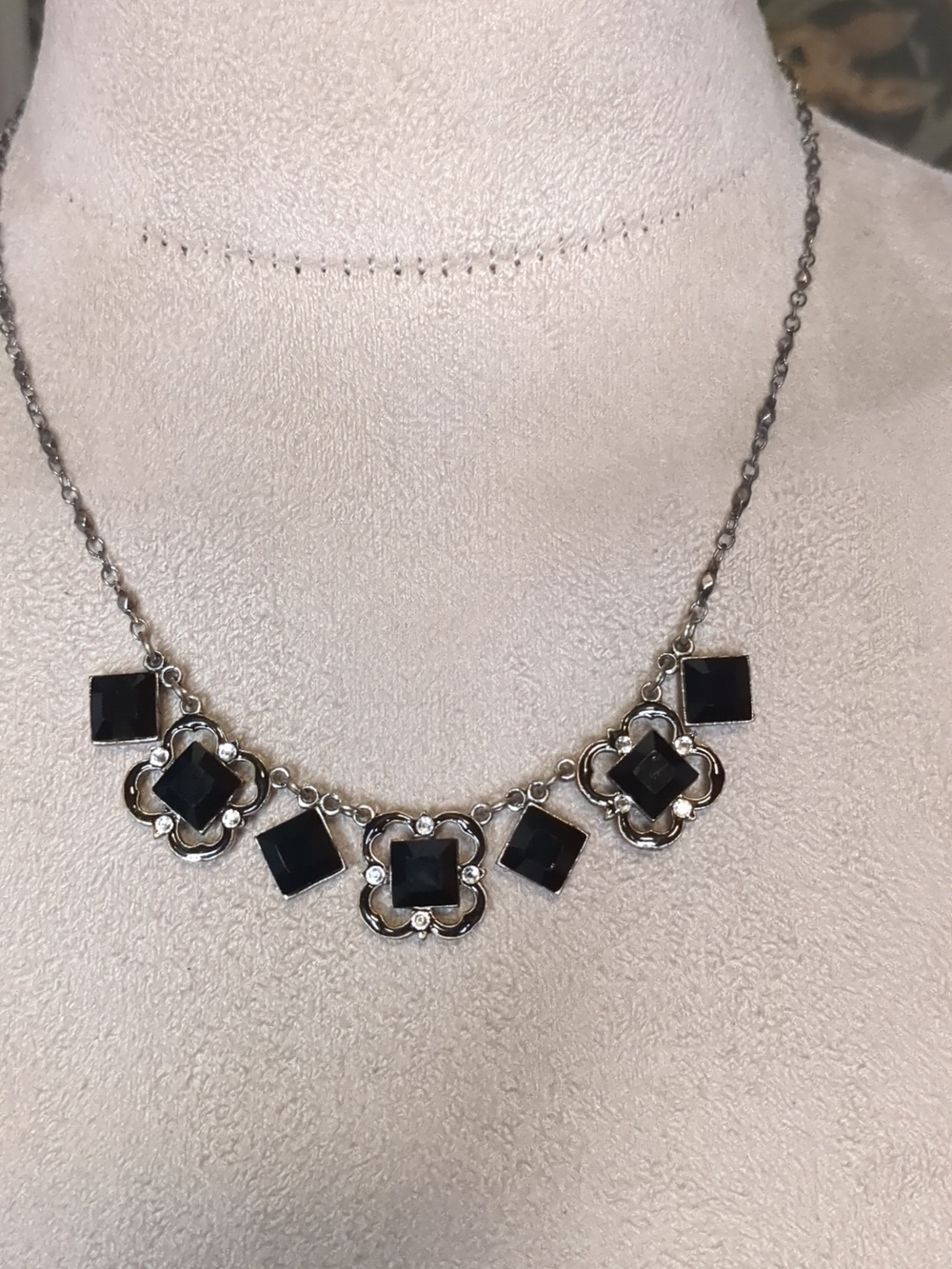 Vintage 80s Anne Koplik Necklace Victorian Style Black Crystal